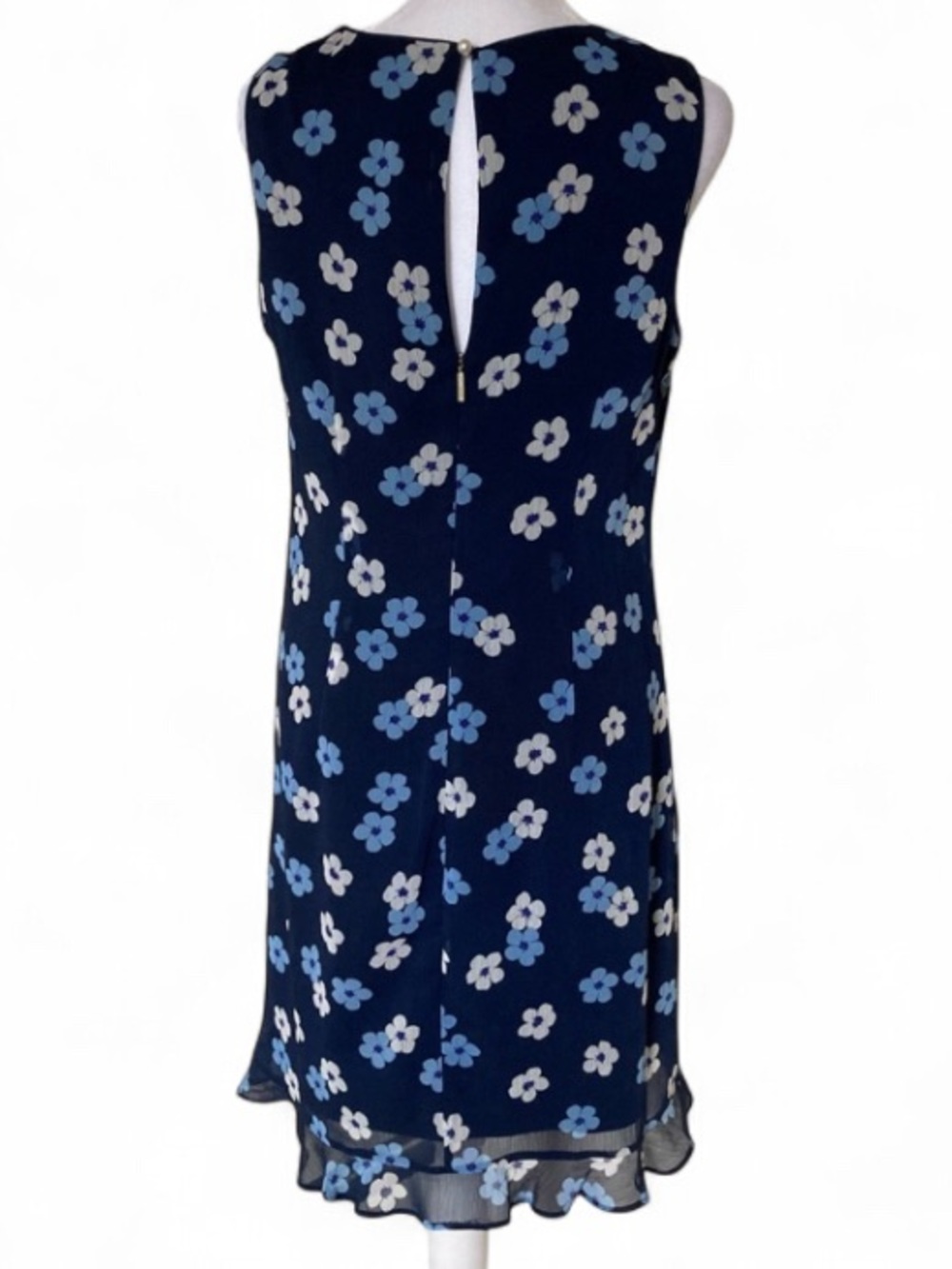 Karl Lagerfeld Blue Floral Sheer Sleeveless Ruffled Hem Shift Dress size 6 - Picture 3 of 7